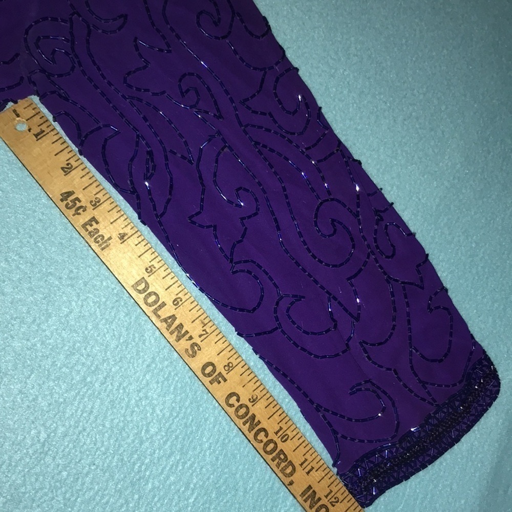 MORGAN TAYLOR Evening dress silk beaded long sleeve V-neck vintage size 8 - Picture 11 of 12